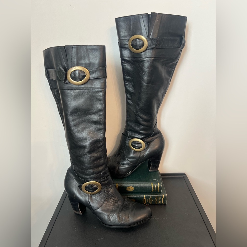 Biker Leather Knee-High Boots YES Shoes biker vintage rockabilly black